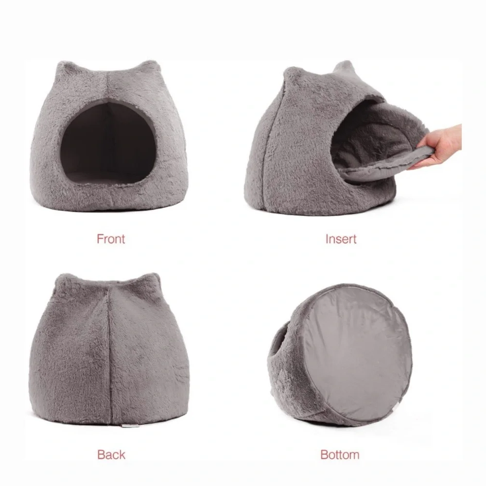 Cozy Gray Cat Bed Cave - Picture 2 of 3